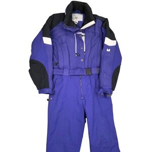 Vintage Couloir Ski Suit Womens 12 XLarge Purple Colorblock Hood Snow Outdoor